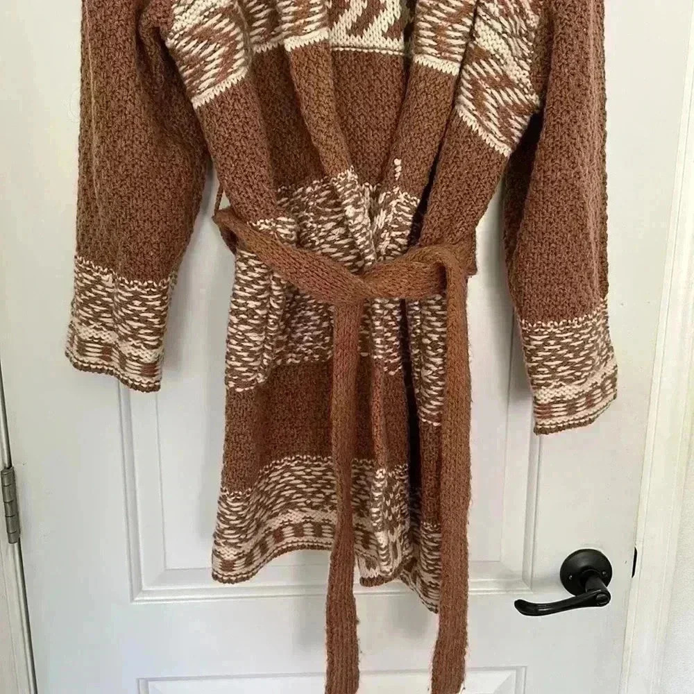 Lucky Brand Women's Fairsle Sweater Coatigan, Caramel Cafe Sz M - Picture 11 of 16